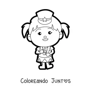 Imagen para colorear de una niña con uniforme de banda marcial tocando el tambor