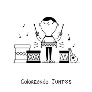 Imagen para colorear de un niño tocando tambores