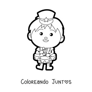 Imagen para colorear de un niño vestido de banda marcial tocando tambores