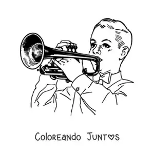 Imagen para colorear de un niño tocando la trompeta