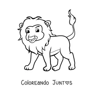 Imagen para colorear de un león animado de pie en cuatro patas