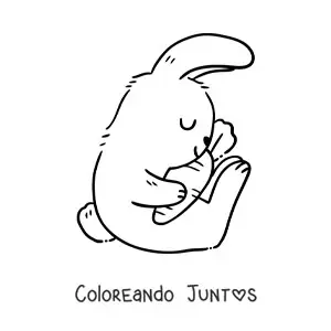 Imagen para colorear de un conejo grande sentado abrazando una zanahoria