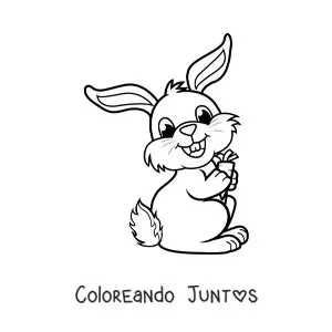 Imagen para colorear de un conejo gracioso sinriendo sujetando una zanahoria