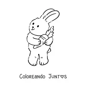 Imagen para colorear de un conejo grande animado en dos patas abrazando una zanahoria