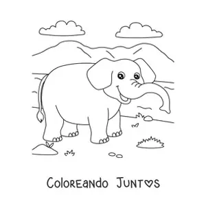 Imagen para colorear de un elefante animado caminando en la sabana