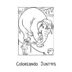 Imagen para colorear de una niña alimentando a un elefante de circo