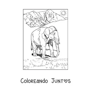 Imagen para colorear de un elefante realista en un día soleado en la sabana