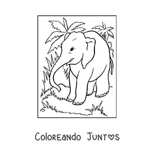 Imagen para colorear de un elefante deambulando en la selva