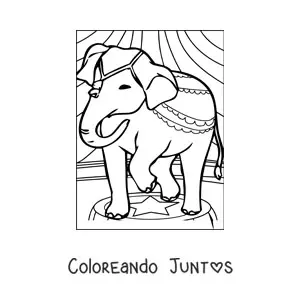 Imagen para colorear de un elefante en el circo decorado y parado sobre un pedestal