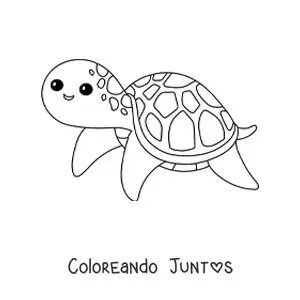 Imagen para colorear de una tortuga acuática kawaii sonriente
