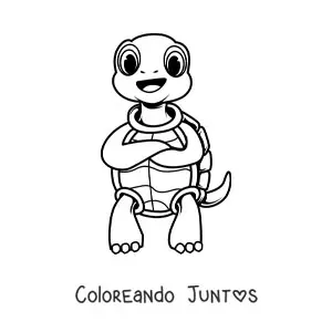 Imagen para colorear de una tortuga animada en dos patas con brazos cruzados