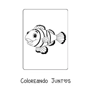 Imagen para colorear de un pez payaso animado sonriente