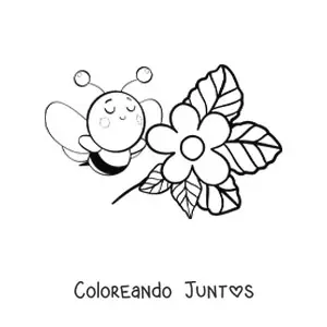 Imagen para colorear de una abeja kawaii volando cerca de una flor