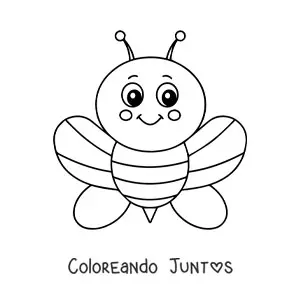 Imagen para colorear de una abeja kawaii animada grande y sonriente de frente con las alas abiertas