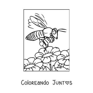 Imagen para colorear de una abeja realista volando sobre flores