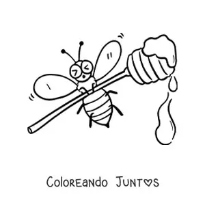 Imagen para colorear de una abeja animada levantando un cucharón de miel