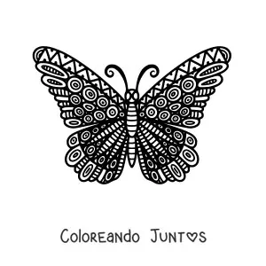 Imagen para colorear de un mandala de mariposa con diseño geométrico