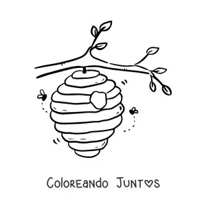 Imagen para colorear de un panal de abejas colgado en una rama