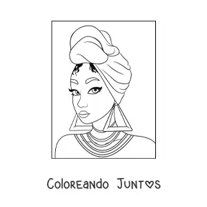 Imagen para colorear de una chica afrodescendiente con zarcillos grandes y un turbante