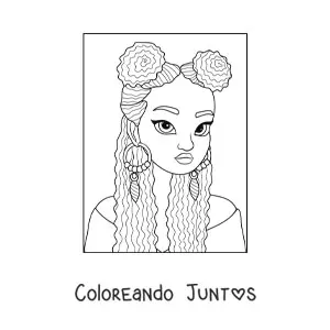 Imagen para colorear de una joven afroamericana con un peinado alternativo
