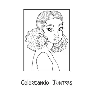 Imagen para colorear de una chica afroamericana con zarcillos grandes y el cabello rizado