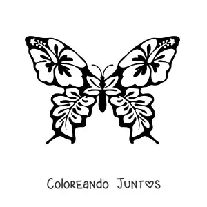 Imagen para colorear de una mariposa con alas con diseño de flores
