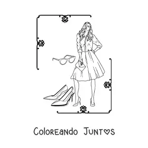 Imagen para colorear de una mujer usando un vestido y tacones