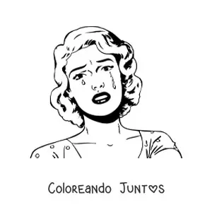 Imagen para colorear del rostro de una mujer llorando dibujado estilo vintage