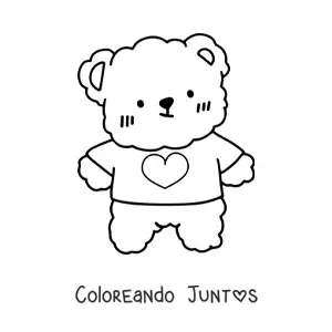 Imagen para colorear de un oso de peluche kawaii con una camiseta con un corazón
