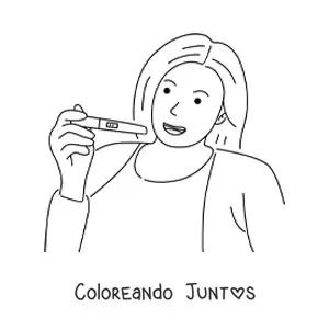 Imagen para colorear de una mujer feliz sosteniendo una prueba de embarazo