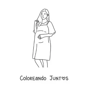 Imagen para colorear de una mujer embarazada tocando su barriga