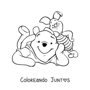Imagen para colorear de Pooh sonriente junto a Piglet