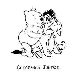 Imagen para colorear de Pooh abrazando a Igor