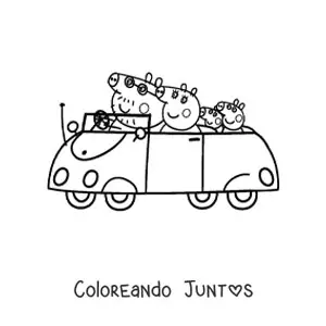 Imagen para colorear de Peppa junto a su familia de paseo en el auto