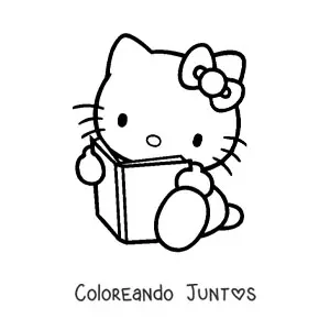 Imagen para colorear de Hello Kitty sentada leyendo un libro