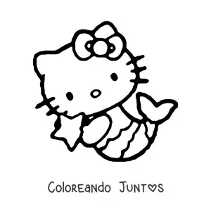 Imagen para colorear de Hello Kitty sirena con una estrella en sus manos