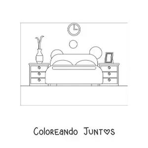 Imagen para colorear de una habitación con una cama matrimonial