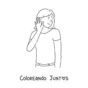 Imagen para colorear de una chica escuchando con la mano apoyada en la oreja