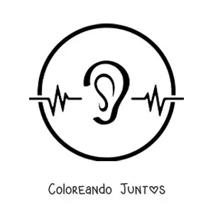 Imagen para colorear de un oído dentro de un círculo junto a líneas de ondas de audio