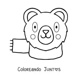 Imagen para colorear de la cara de un oso kawaii animado con bufanda