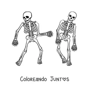 Imagen para colorear de dos esqueletos humanos bailando