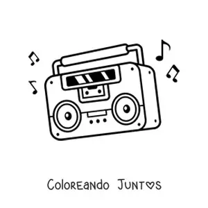 Imagen para colorear de una radio reproductora de cassette animada con música
