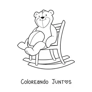 Imagen para colorear de un oso de peluche sentado sobre una mecedora
