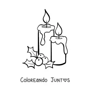 Imagen para colorear de dos velas navideñas con muérdago