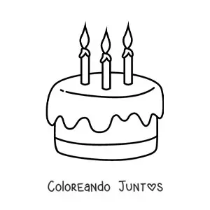 Imagen para colorear de tres velas en pastel de cumpleaños