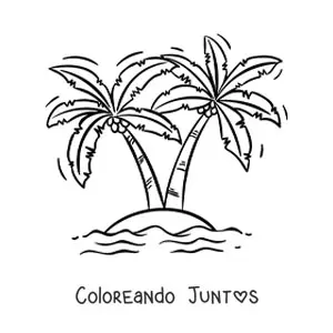 Imagen para colorear de una isla con 2 palmeras