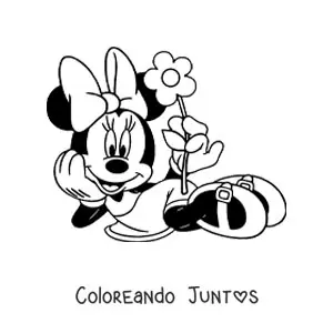 Imagen para colorear de Minnie acostada sosteniendo una flor