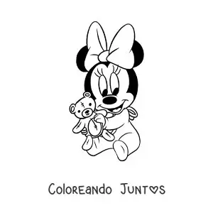 Imagen para colorear de Minnie bebé kawaii con un oso de felpa