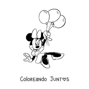Imagen para colorear de Minnie sosteniendo globos