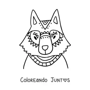 Imagen para colorear de la cabeza de un lobo con dibujos geométricos